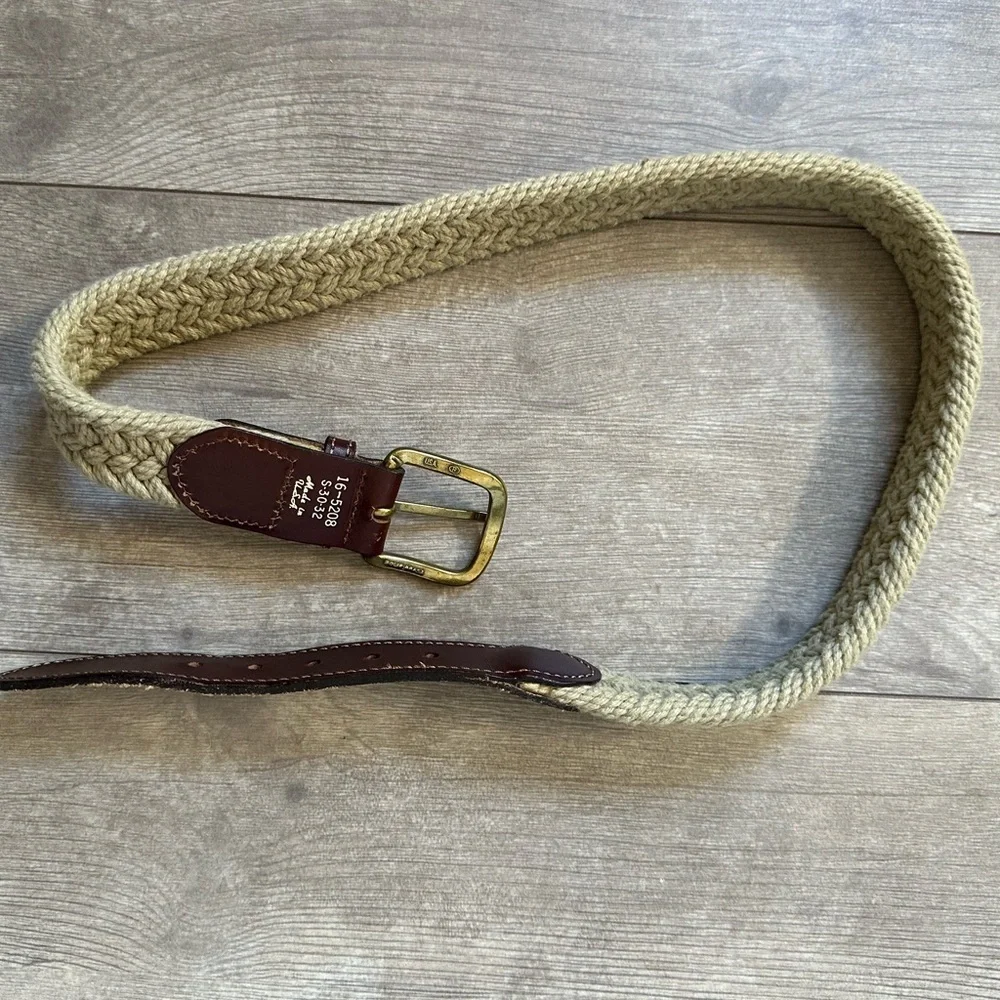 Vintage Boys Solid Brass Woven Braided Leather Belt Size Small 30-32 made in USA